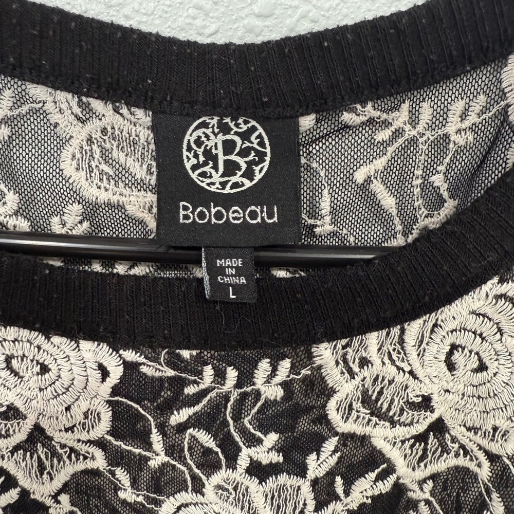 Bobaeu Black Lace Floral Print Long Sleeve Knit Sweater Top Womens Size L - Picture 3 of 7